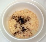 Fregole with pears ,rosemary oil and a touch of coffee